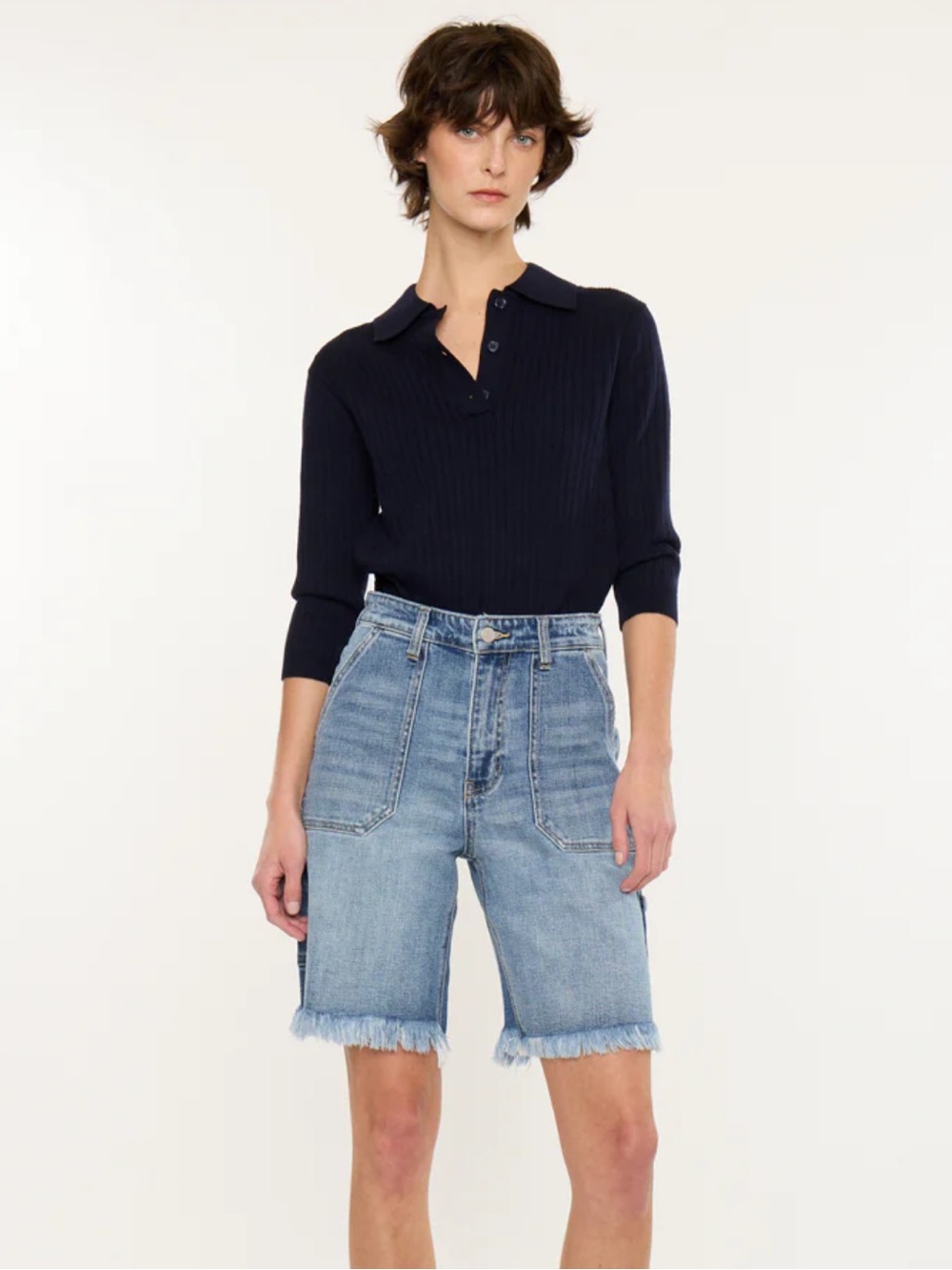 KanCan Florrie 90s Boyfriend Bermuda Shorts 13 30 Frayed Hem Utility Jorts